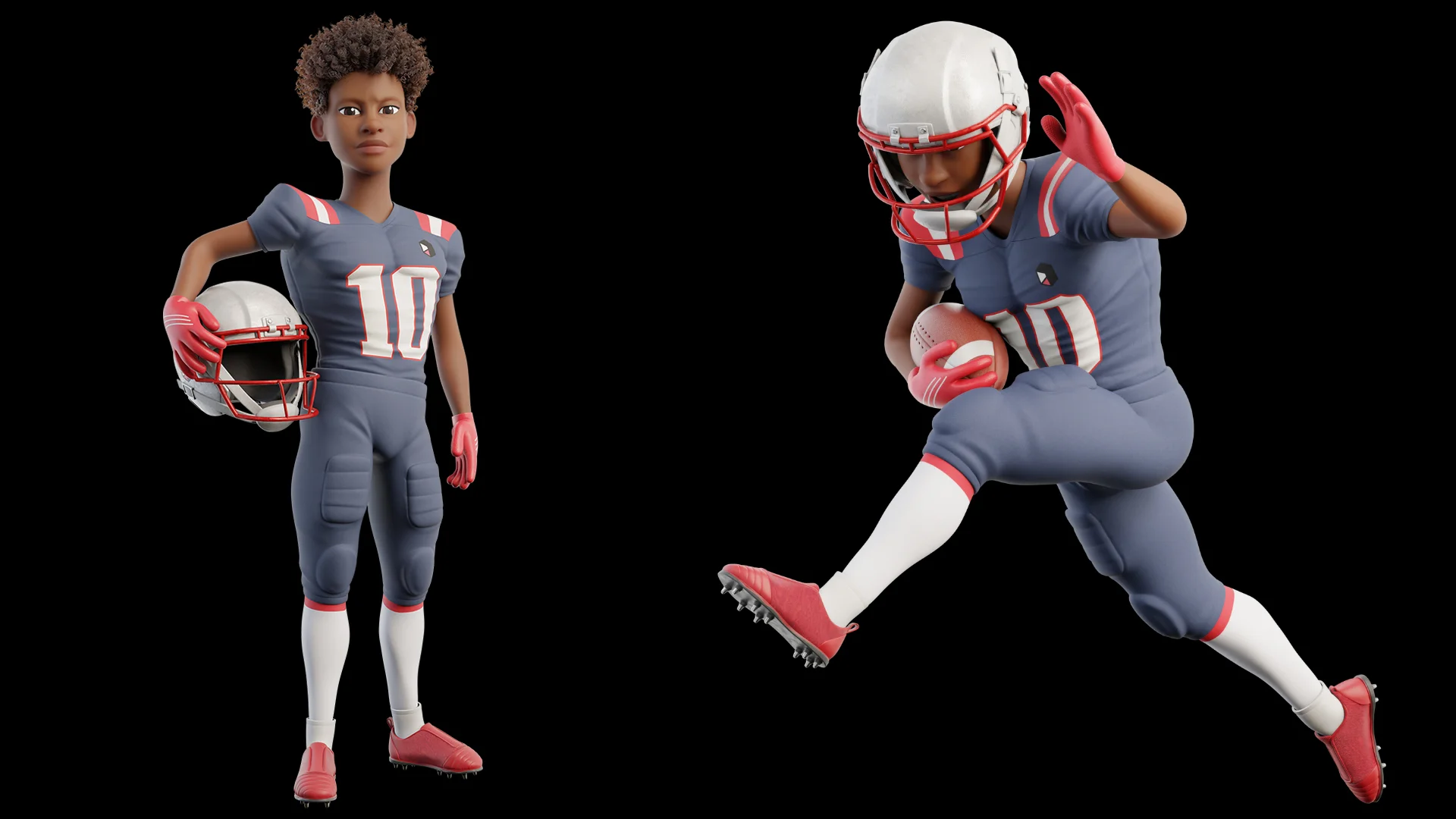 Cartoon NFL sport player 3D character close up showcase
